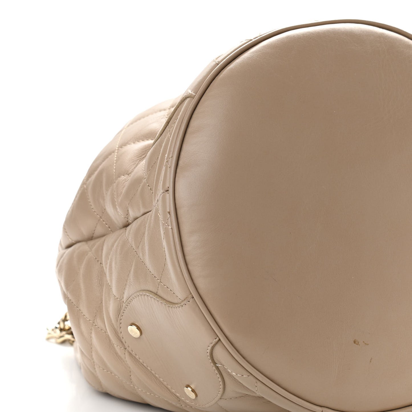 Calfskin Quilted Bucket Shoulder Bag Beige