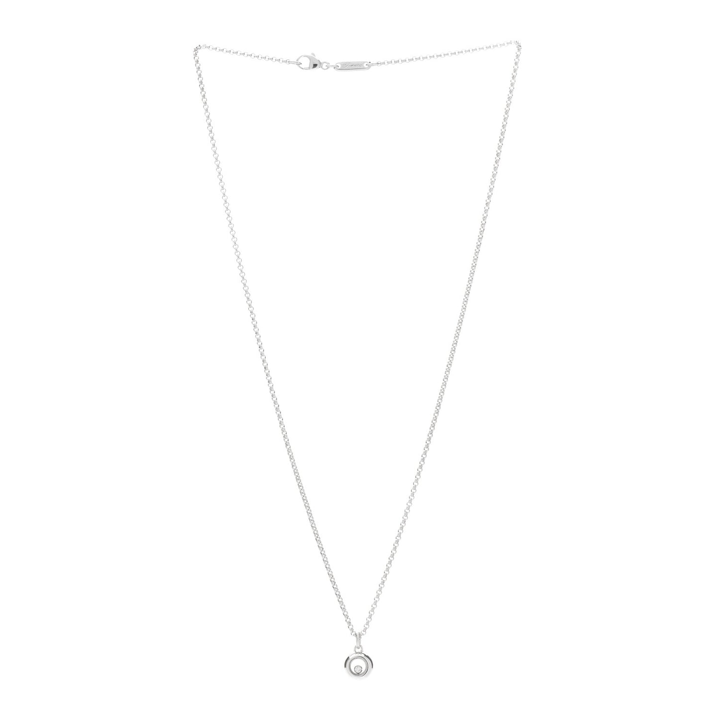 18K White Gold Happy Diamonds 1 Floating Diamonds Round Pendant Necklace