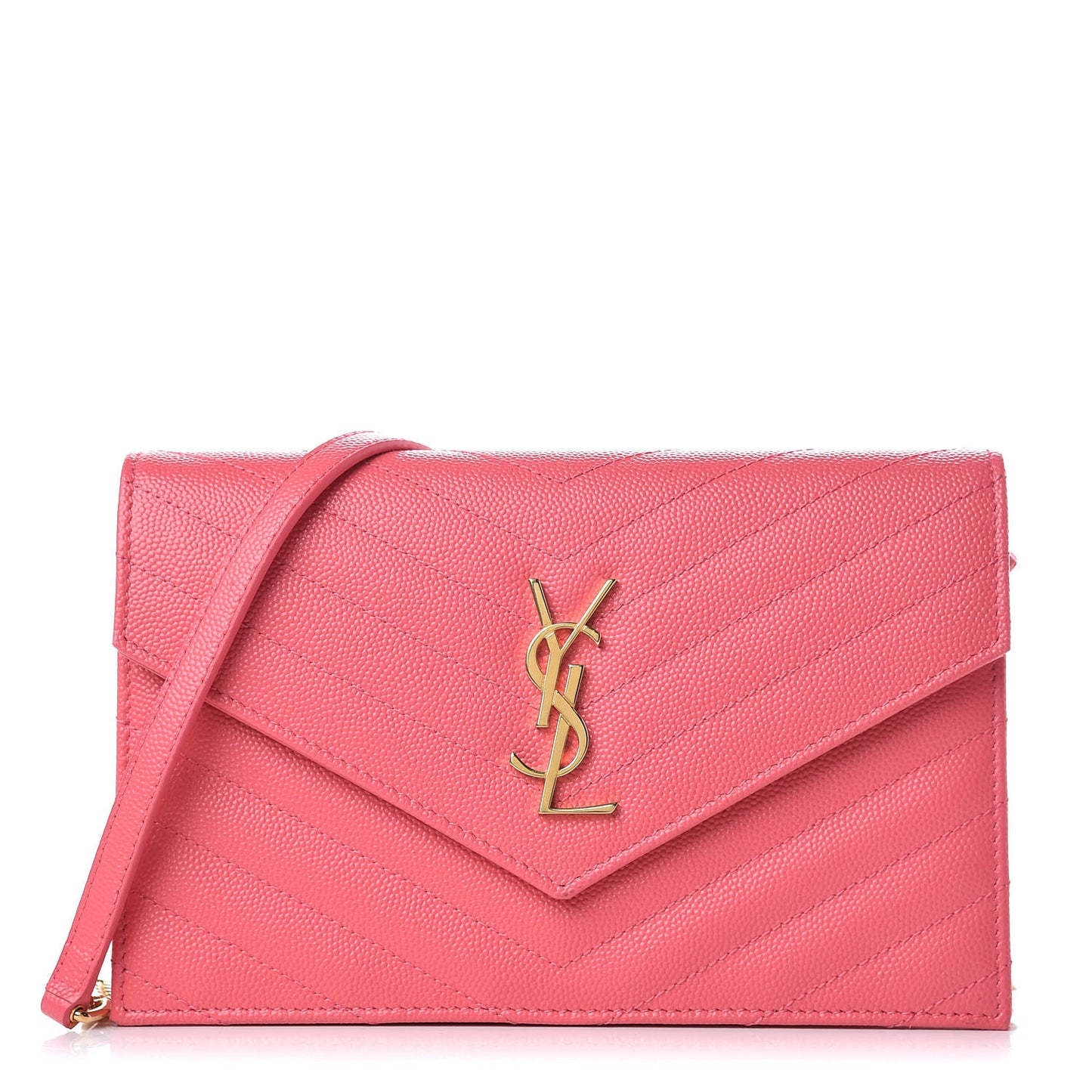 Grain De Poudre Matelasse Chevron Monogram Chain Wallet Rose Clair