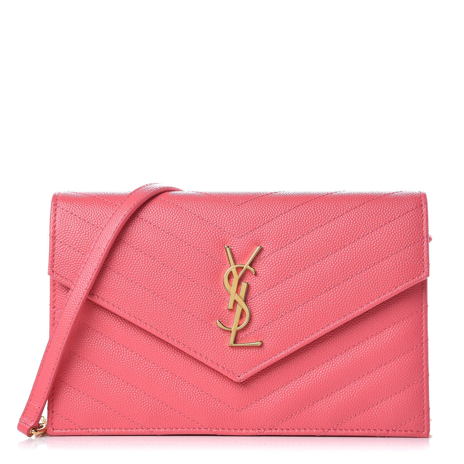 Saint Laurent Grain De Poudre Matelasse Chevron Monogram Chain Wallet Rose Clair 1 of 10