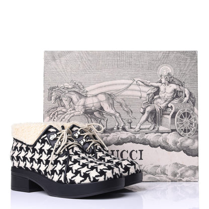 Gucci Optical Tweed Faux Shearling Houndstooth Victor Lace Up Ankle Boots 38.5 White Black 11 of 11