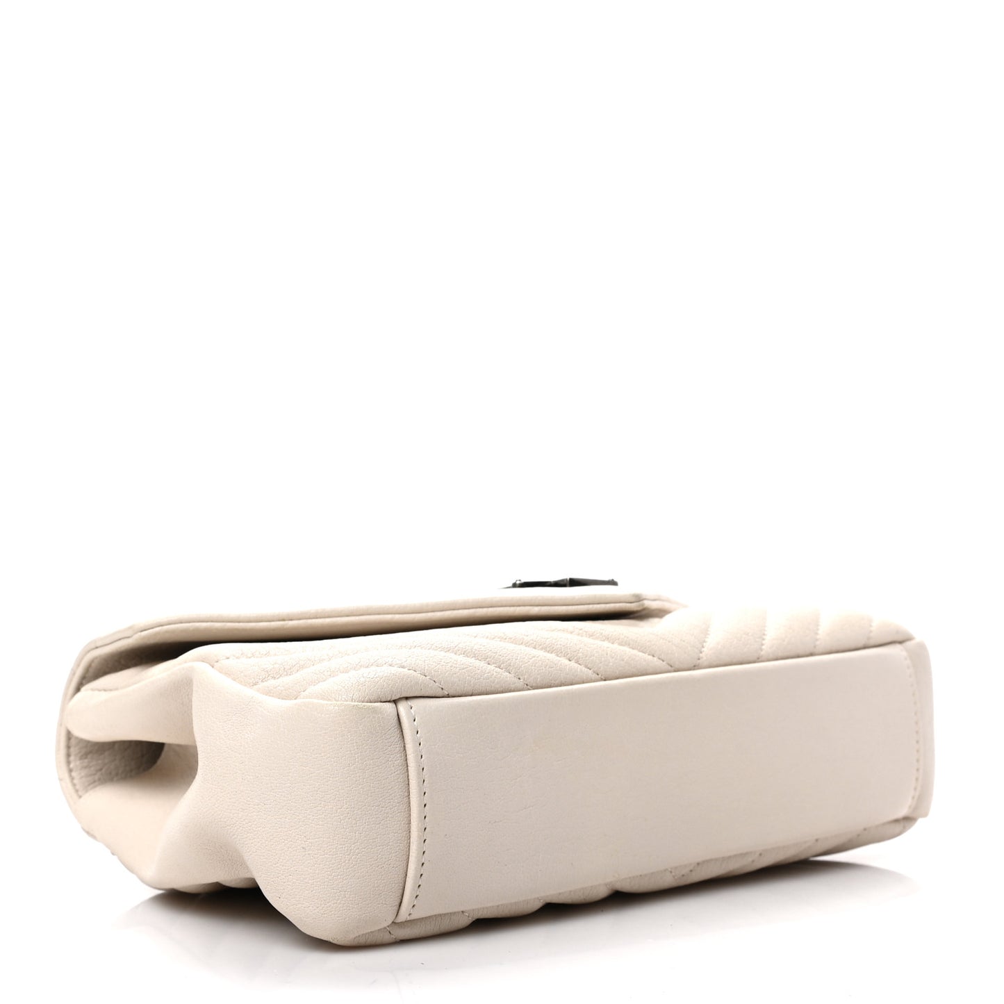 Sheepskin Matelasse Chevron Monogram Medium College Bag Dove White