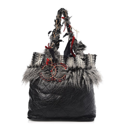 Chanel Aged Calfskin Tweed Inuit Fantasy Fur Tote Black 1 of 9