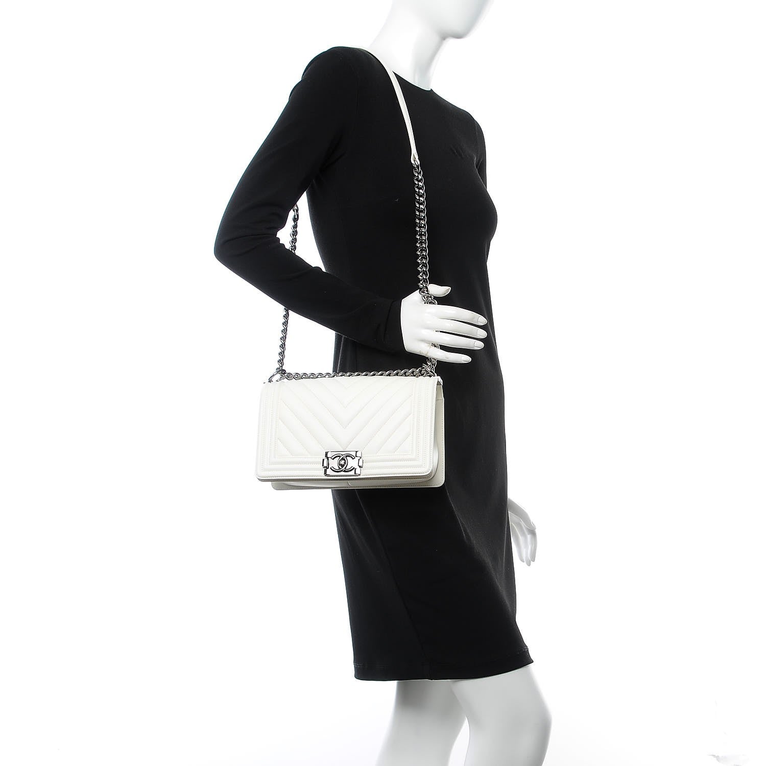 Chanel Lambskin Chevron Quilted Medium Boy Flap Ivory 2 of 11