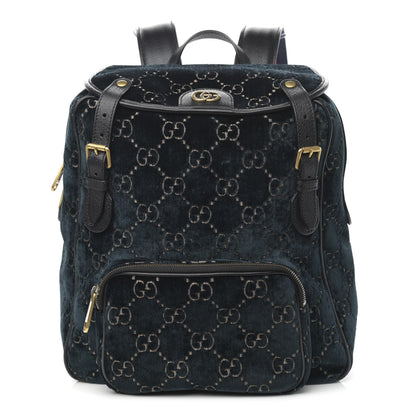 Gucci Velvet GG Monogram Textured Calfskin Web Small Double Buckle Backpack Blue Beige Black 1 of 11