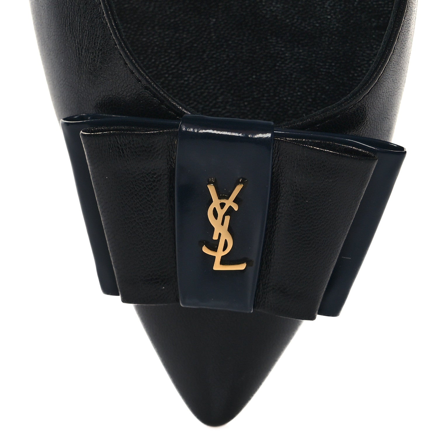 Saint Laurent Calfskin Bow Anais Pumps 38 Black Navy 9 of 10