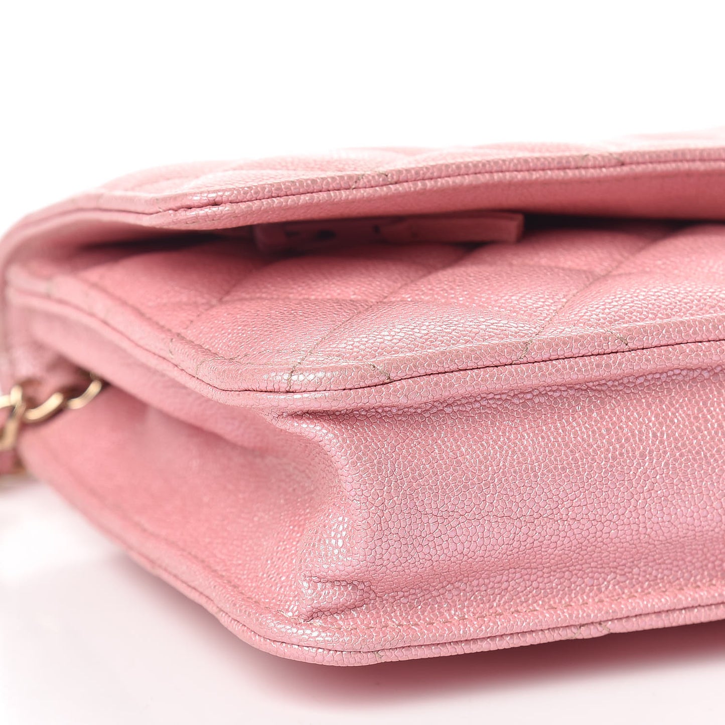 Iridescent Caviar Quilted Wallet on Chain WOC Rose Pink