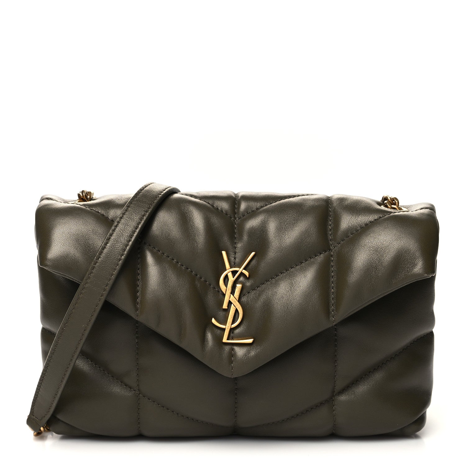 Saint Laurent Lambskin Quilted Toy Loulou Puffer Monogram Chain Satchel Seaweed 1 of 12