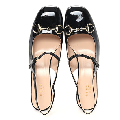 Gucci Vernice Crystal Horsebit Charlotte 42mm Slingback Pumps 39 Black 2 of 11