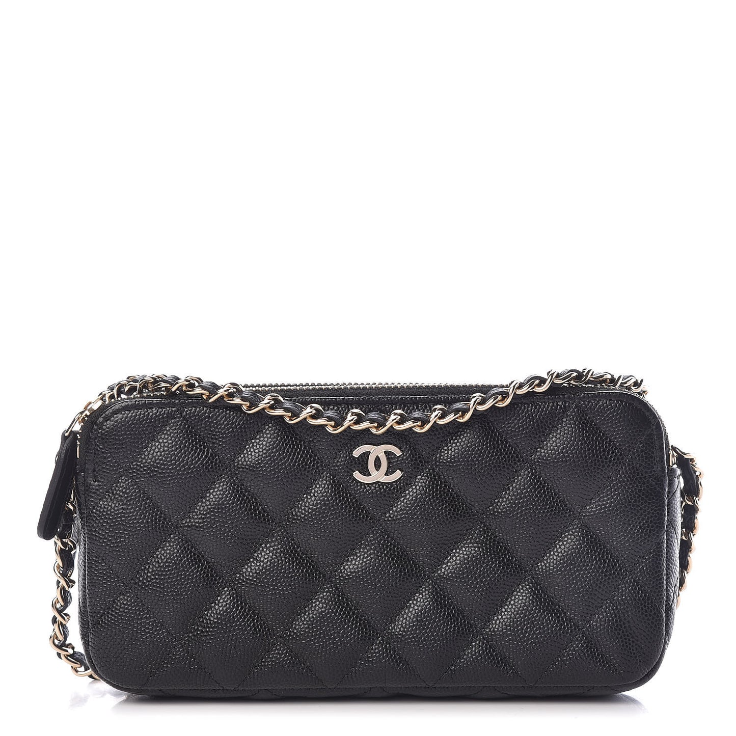 Caviar Quilted Small Clutch With Chain Black