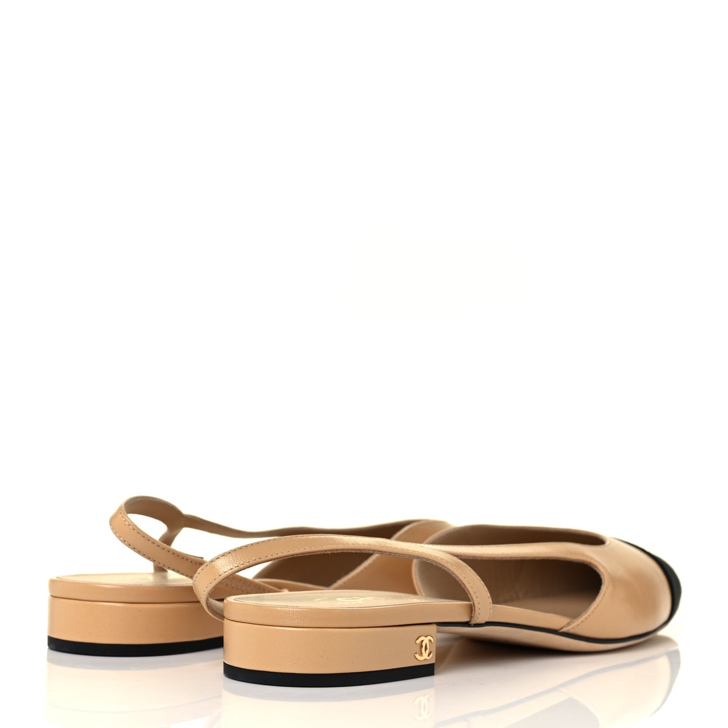 Lambskin Grosgrain Cap Toe CC Slingback Sandals 41 Beige Black