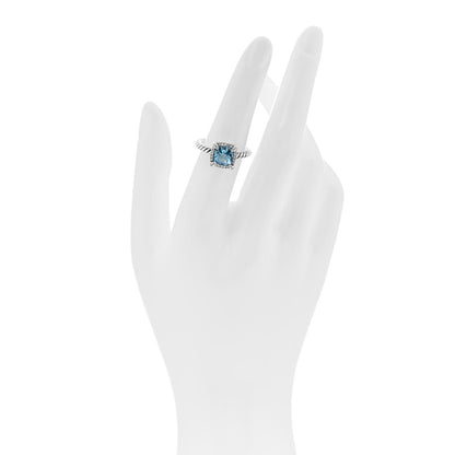 David Yurman Sterling Silver Diamond Blue Topaz 7mm Chatelaine Pave Bezel Ring 51 5.75 2 of 5