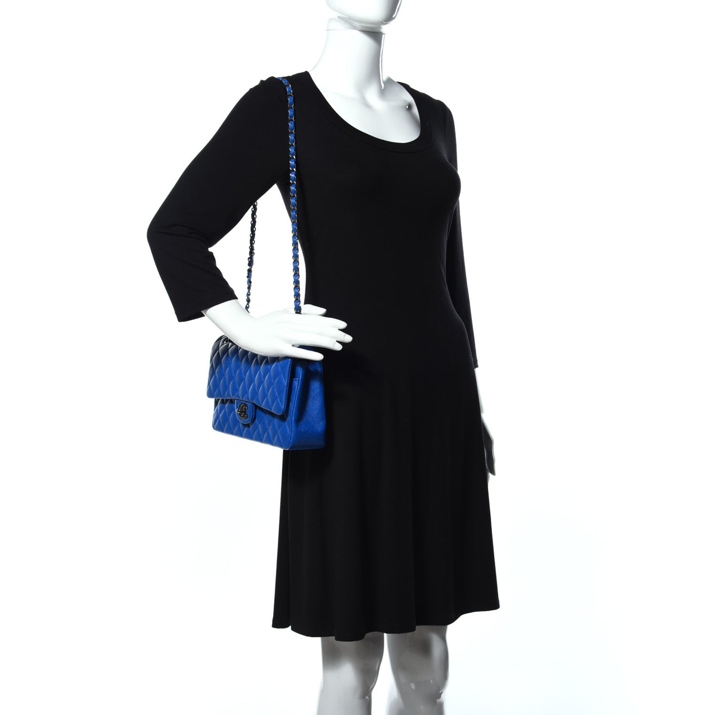 Caviar Quilted Medium Double Flap Blue