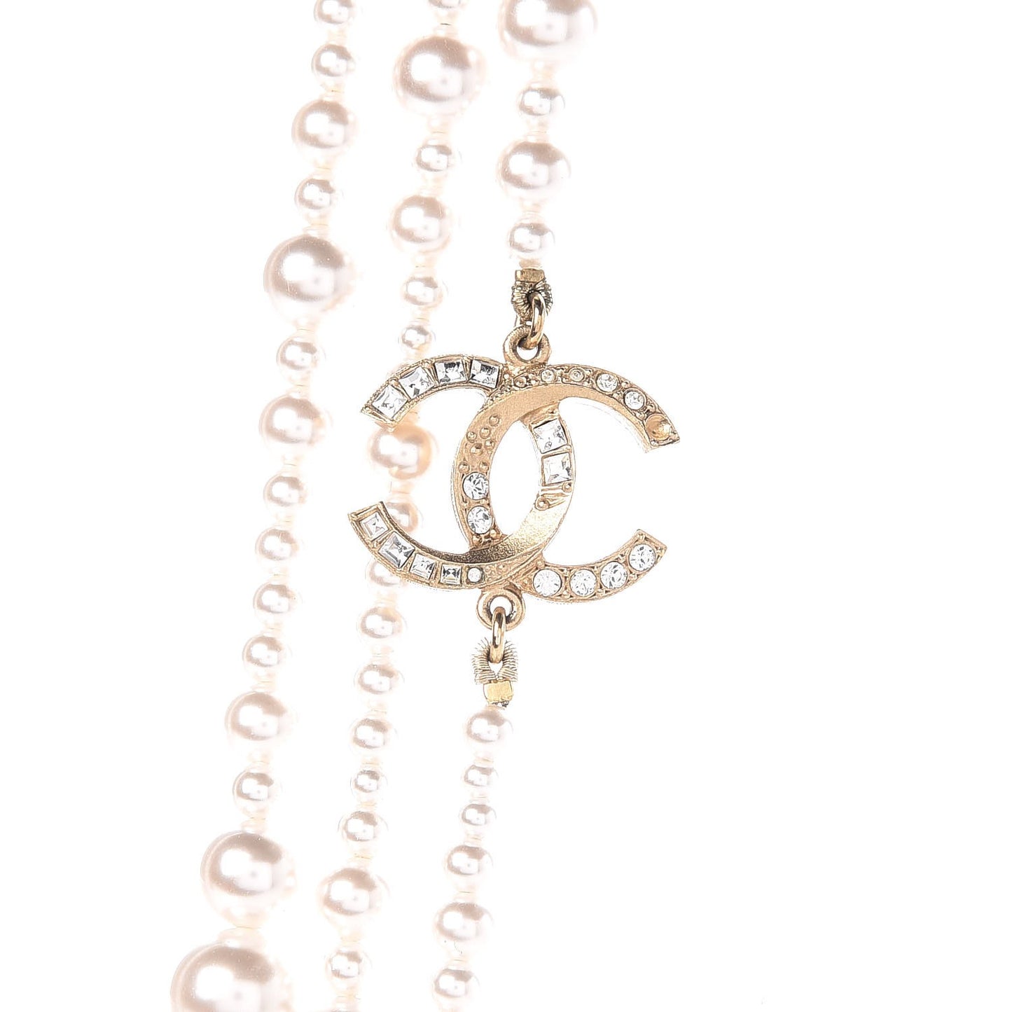 Graduated Pearl Crystal CC Multi Strand Necklace Gold