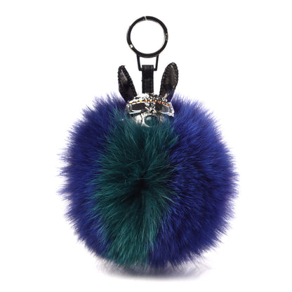 MCM Visetos Rabbit Bag Charm Silver Blue Green 1 of 3