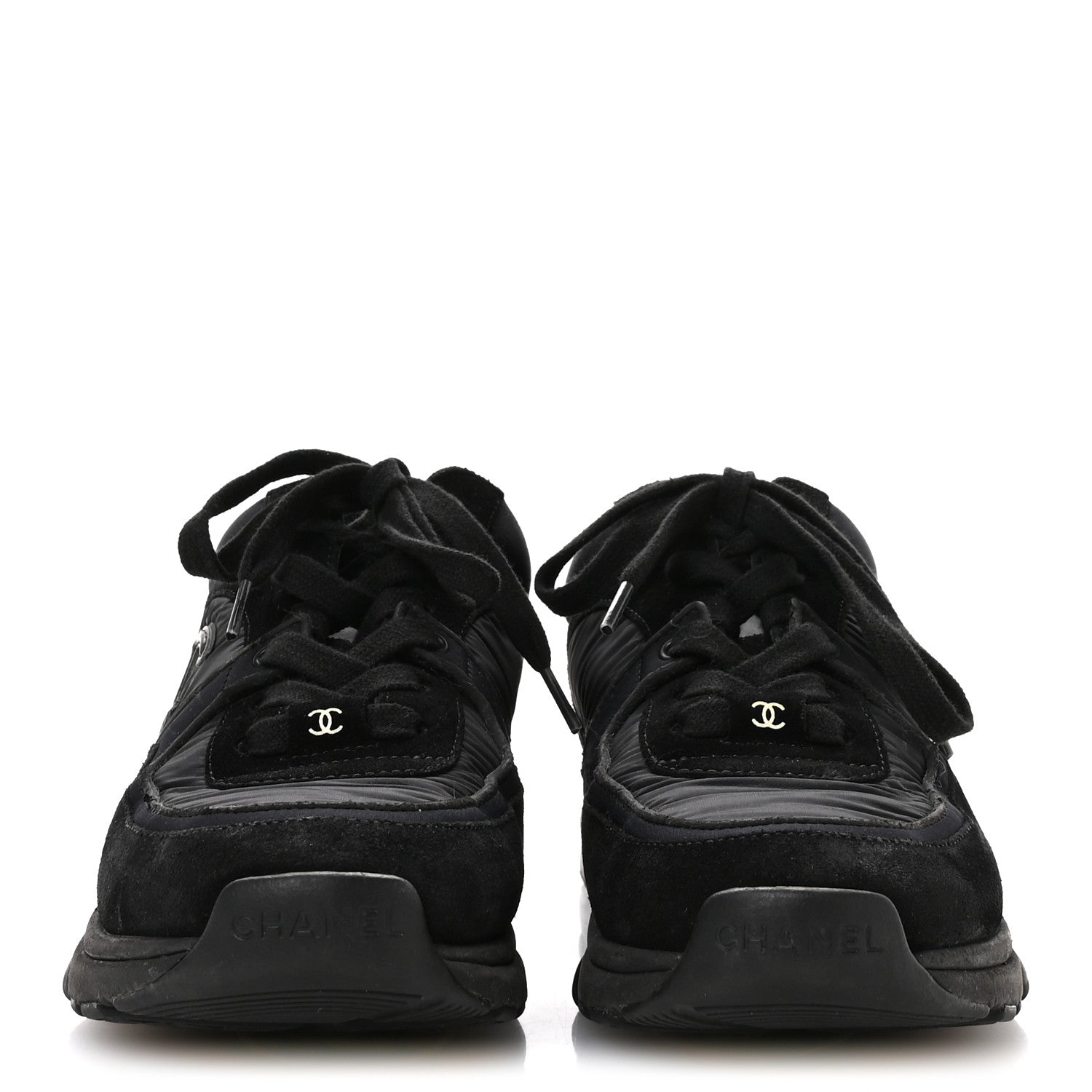 Chanel Fabric Calfskin Suede CC Sneakers 35.5 Black 1782245