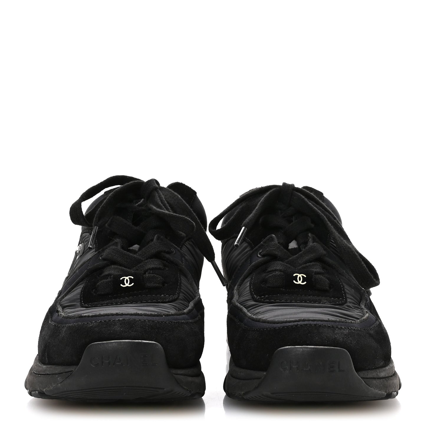 Fabric Calfskin Suede CC Sneakers 35.5 Black