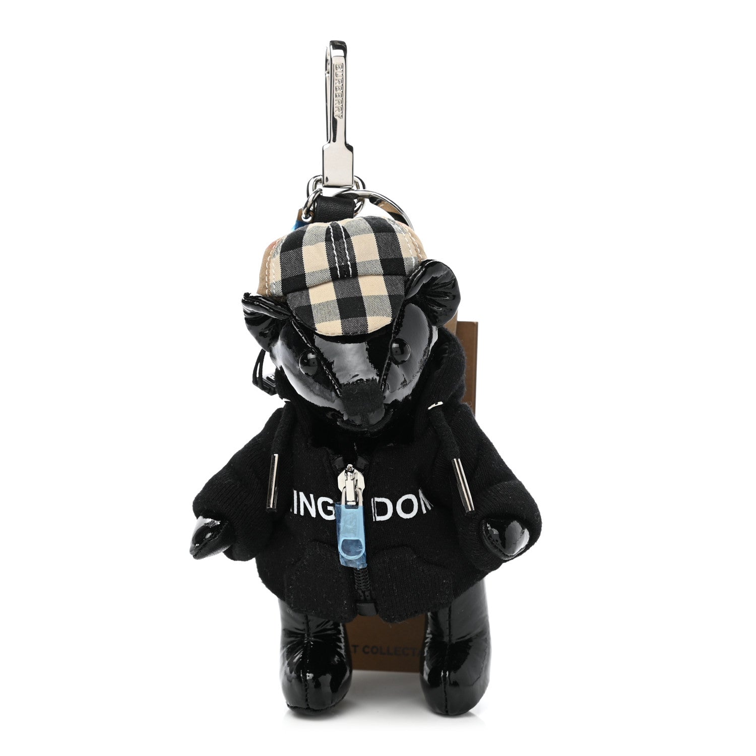 Burberry Patent Thomas Hoodie Teddy Bear Keychain Charm Black 1 of 3