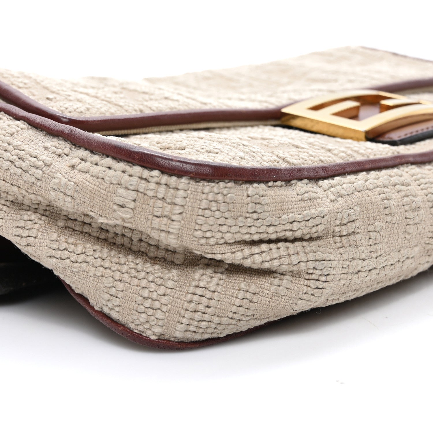 Fendi Sardinian Jacquard Vitello King FF 1974 Embroidered Baguette Corda Praline 8 of 9