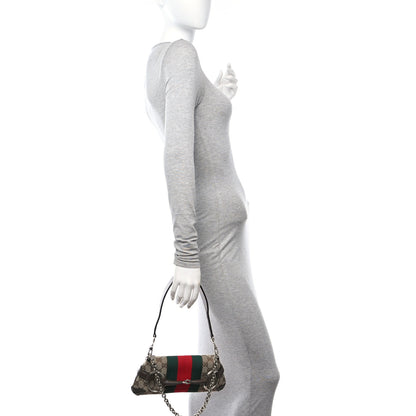 Gucci Monogram Textured Dollar Calfskin Heavy Grosgrain Web Small Maxi Horsebit Chain Shoulder Bag Beige Ebony New Acero 2 of 15