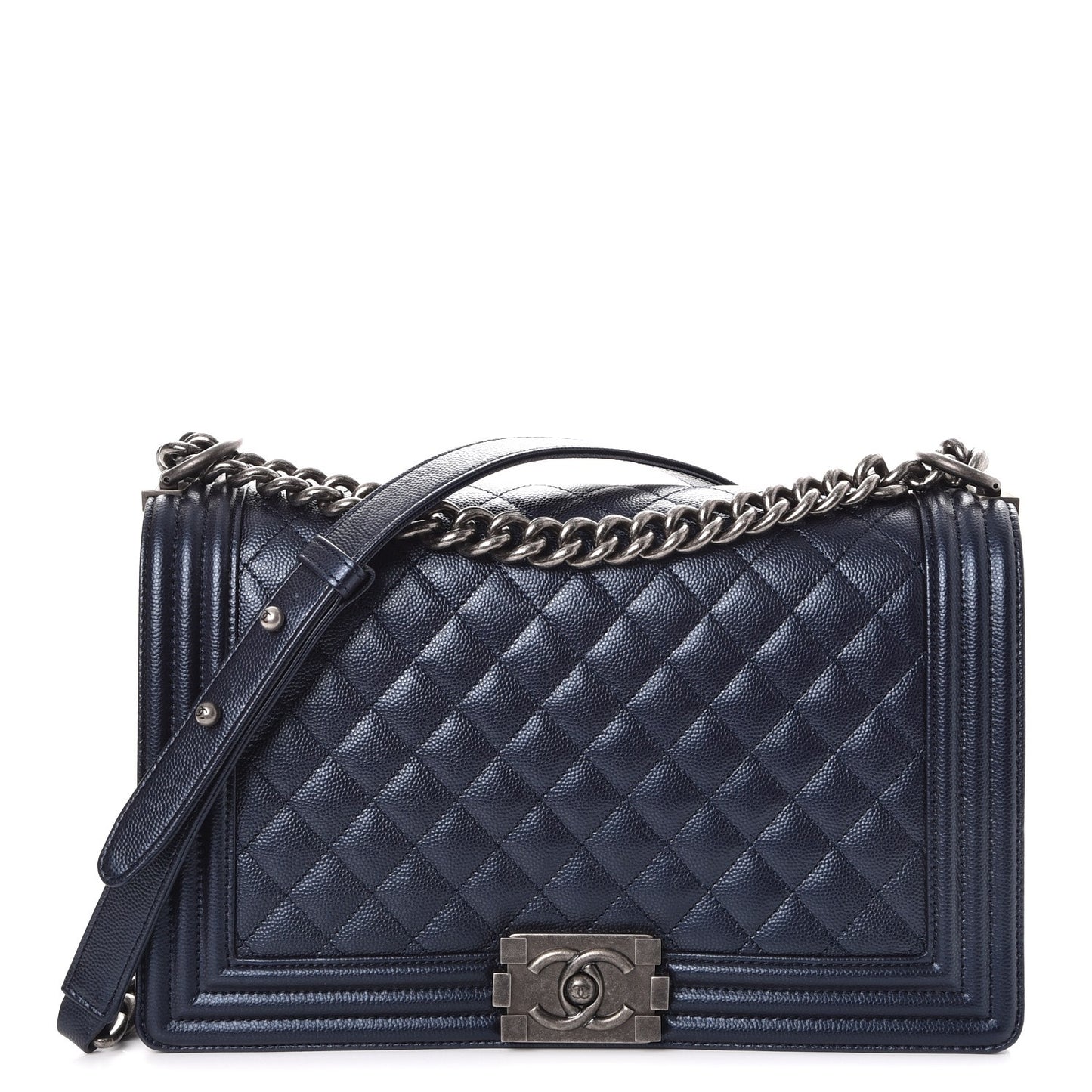 Metallic Caviar Quilted New Medium Boy Flap Navy