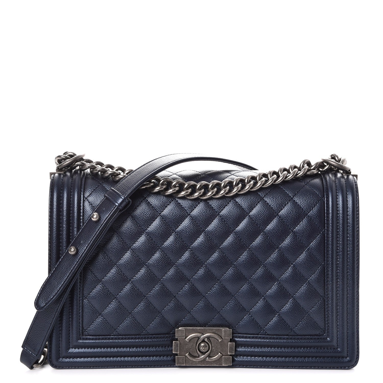Chanel Metallic Caviar Quilted New Medium Boy Flap Navy 1 of 8
