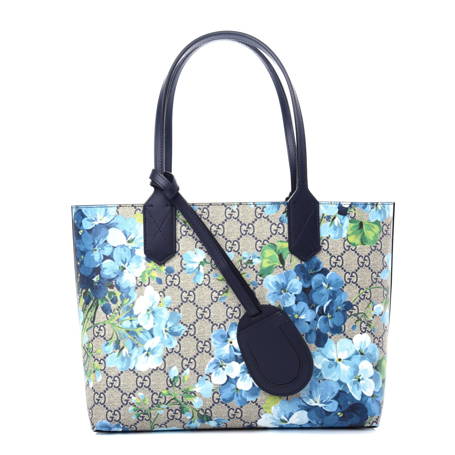 Gucci GG Supreme Monogram Blooms Small Reversible Tote Beige Blue Navy 1 of 10