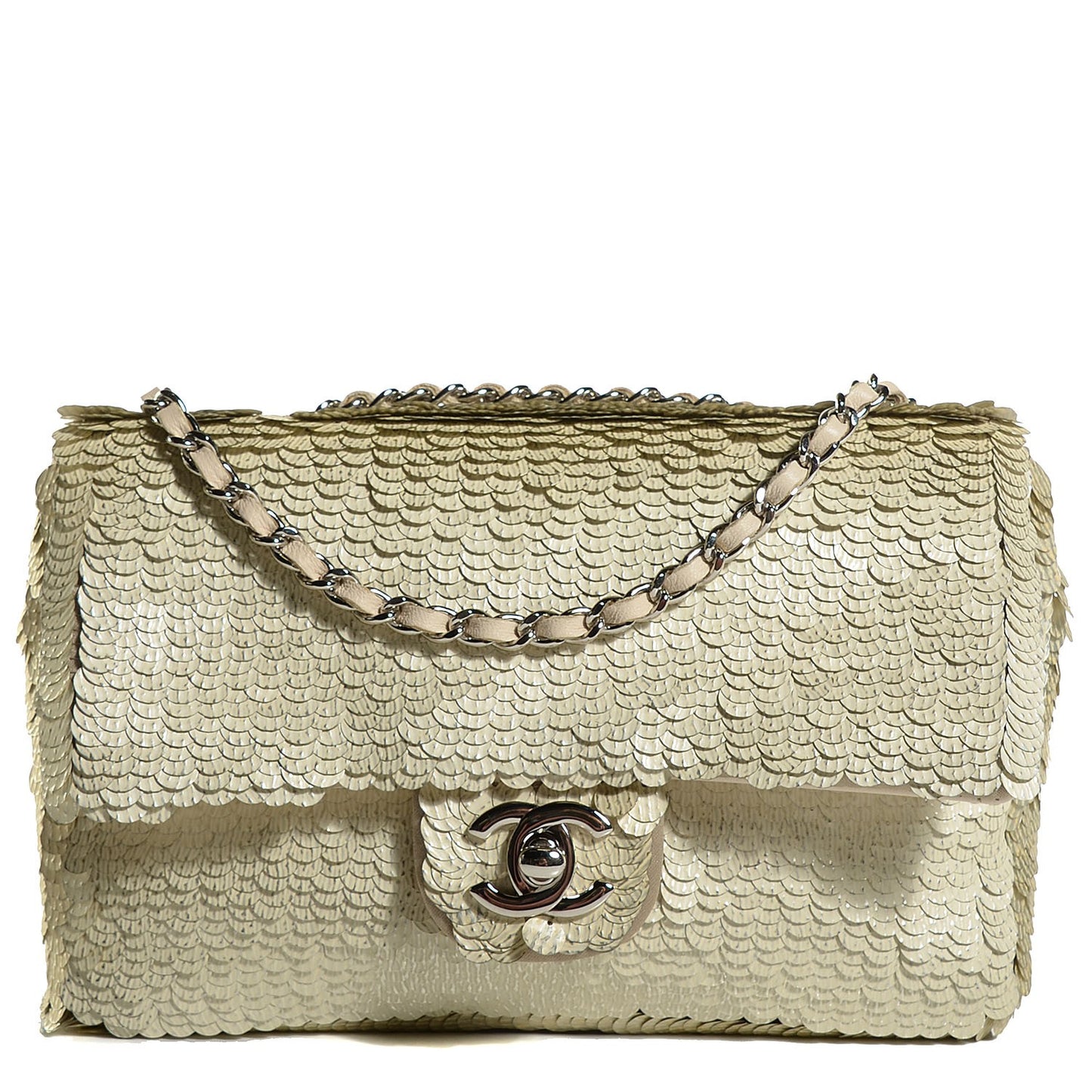 Sequin Paillette Small Flap Beige