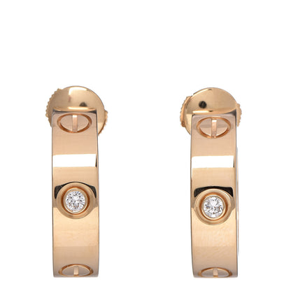 Cartier 18K Yellow Gold 2 Diamond 5.5mm LOVE Hoop Earrings 1 of 5