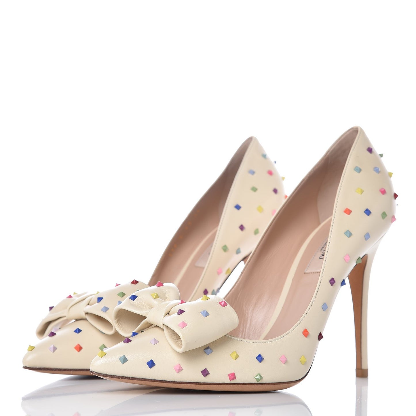 Calfskin Rainbow Rockstud Pumps 39 Light Ivory