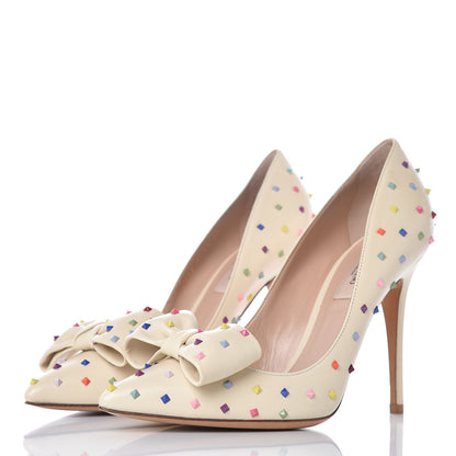 Valentino Garavani Calfskin Rainbow Rockstud Pumps 39 Light Ivory 3 of 7