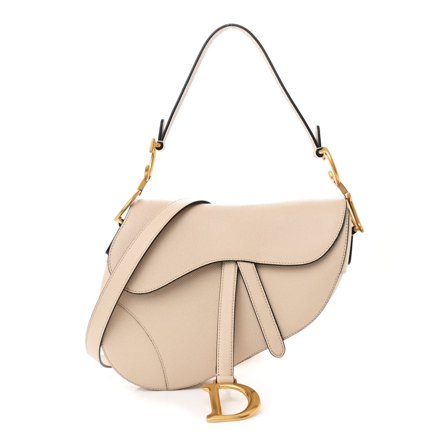 Grained Calfskin Saddle Bag With Strap Caramel Beige