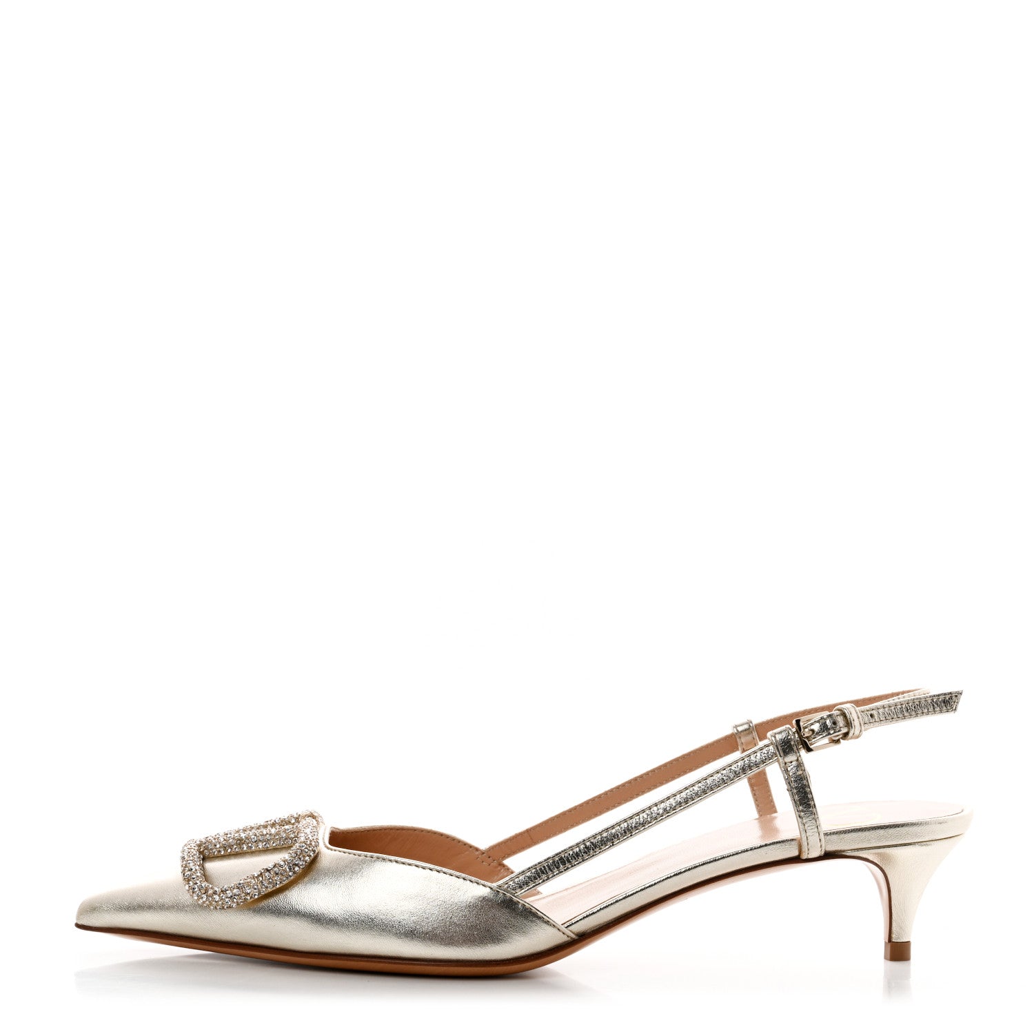 Valentino Garavani Metallic Nappa Crystal Vlogo Glow Slingback 50mm Pumps 36 Platino 1 of 10