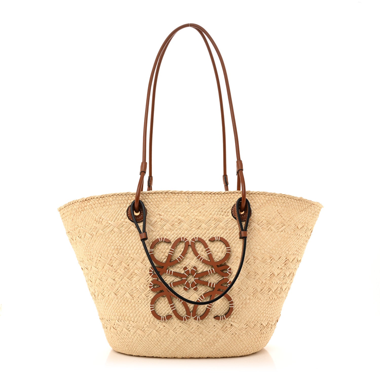 Loewe Calfskin Raffia Paulas Ibiza Medium Anagram Basket Tote Bag Natural Tan 1 of 10