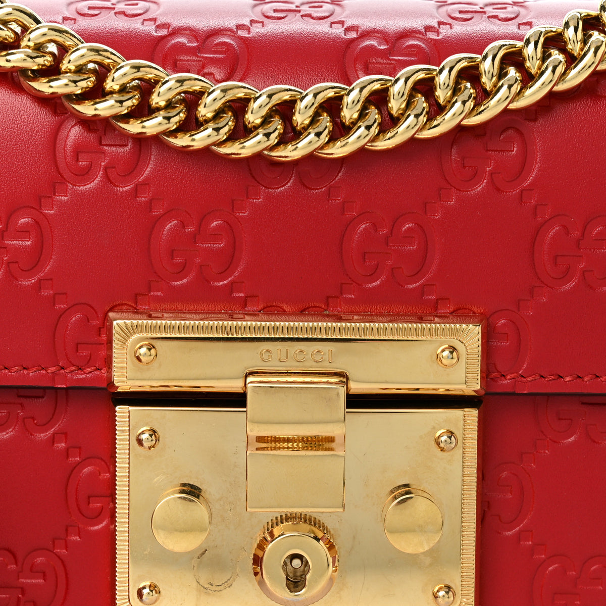 Gucci Guccissima Small Padlock Shoulder Bag Hibiscus Red 8 of 11