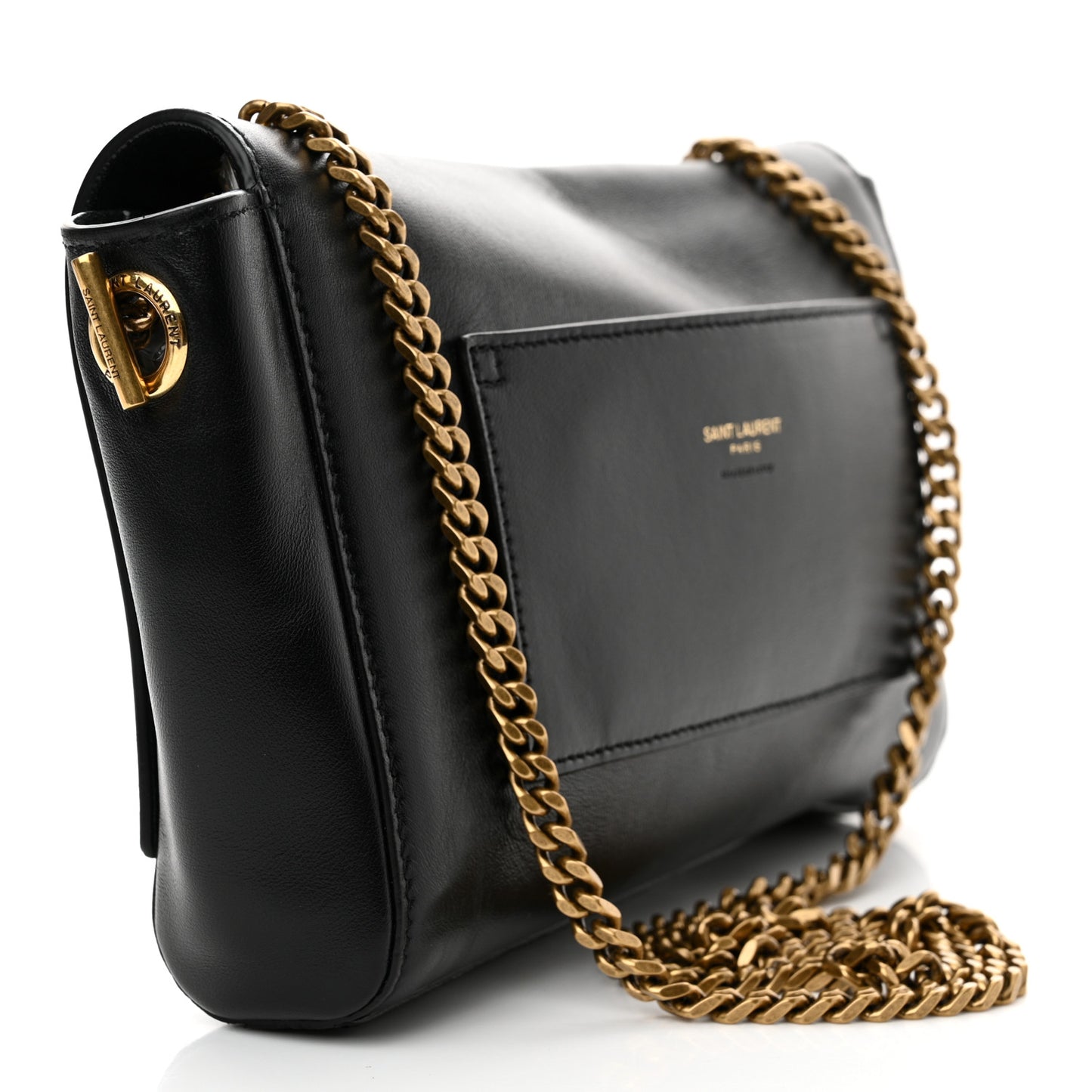 Smooth Calfskin Suede Small Reversible Monogram Kate Satchel Black