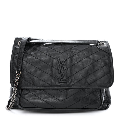 Saint Laurent Crinkled Calfskin Matelasse Monogram Large Niki Chain Satchel Black 1 of 11