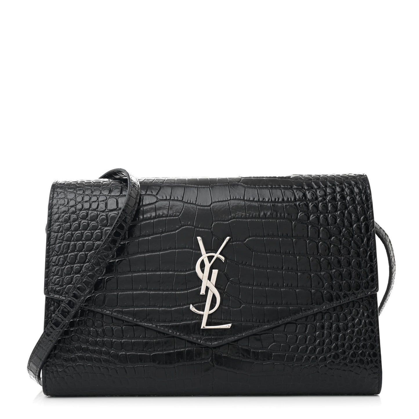 Calfskin Crocodile Embossed Monogram Uptown Crossbody Black