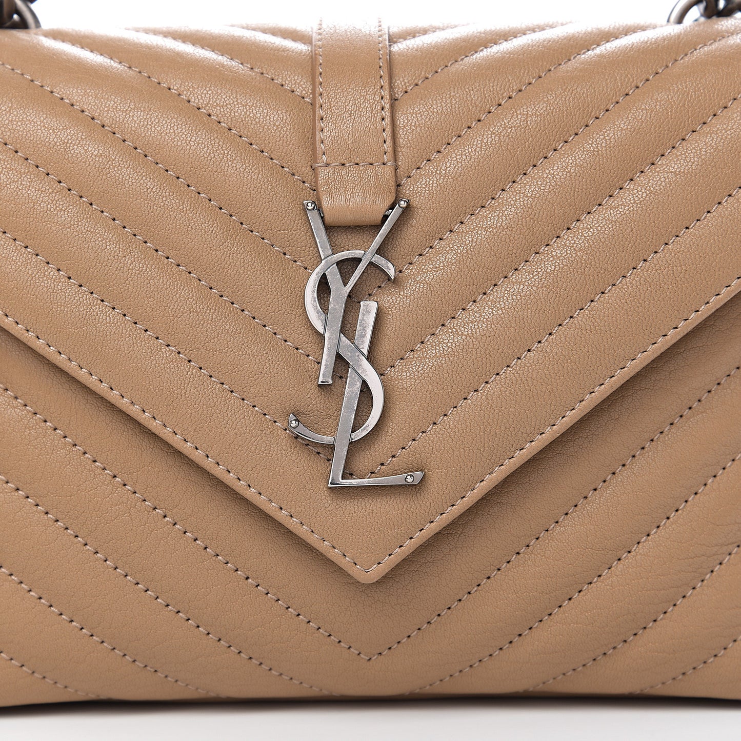 Sheepskin Matelasse Chevron Monogram Medium College Bag Taupe