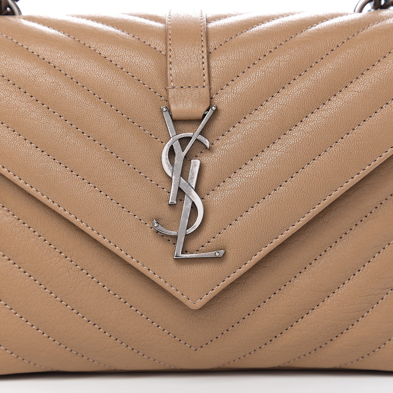 Saint Laurent Sheepskin Matelasse Chevron Monogram Medium College Bag Taupe 9 of 9