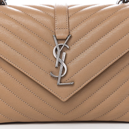 Saint Laurent Sheepskin Matelasse Chevron Monogram Medium College Bag Taupe 9 of 9
