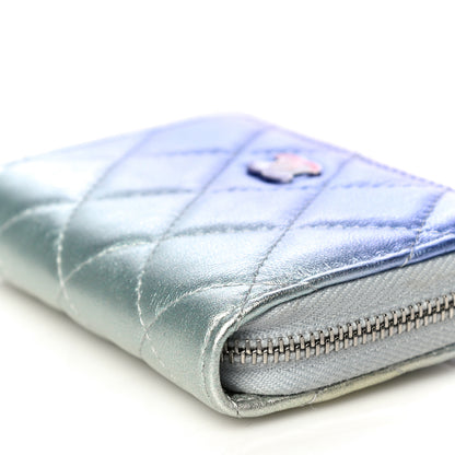 Chanel Gradient Metallic Calfskin Quilted Zip Around Coin Purse Wallet Silver Blue Yellow Purple 9 of 12