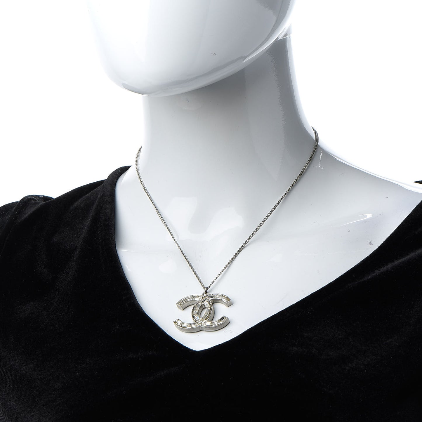 Baguette Crystal CC Necklace Silver