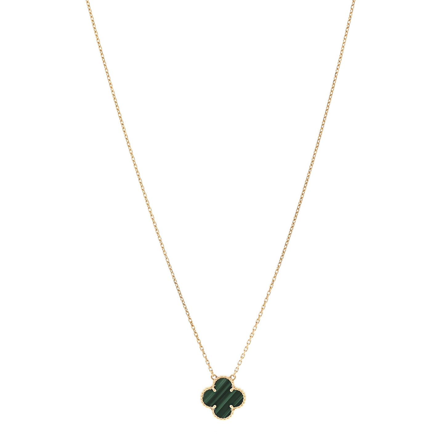 18K Yellow Gold Malachite Vintage Alhambra Pendant Necklace