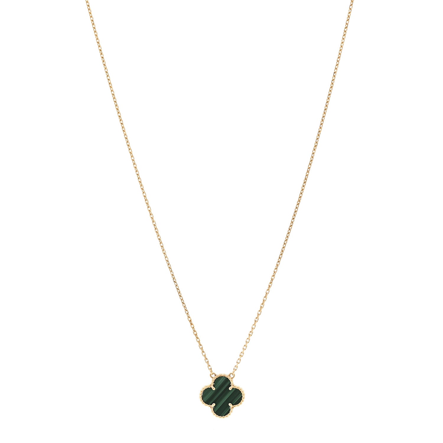 Van Cleef & Arpels 18K Yellow Gold Malachite Vintage Alhambra Pendant Necklace 1 of 4