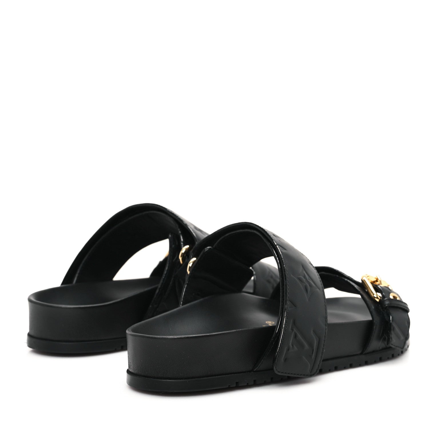 Louis Vuitton Lambskin Embossed Monogram Bom Dia Flat Mule Sandals 35 Black 5 of 9