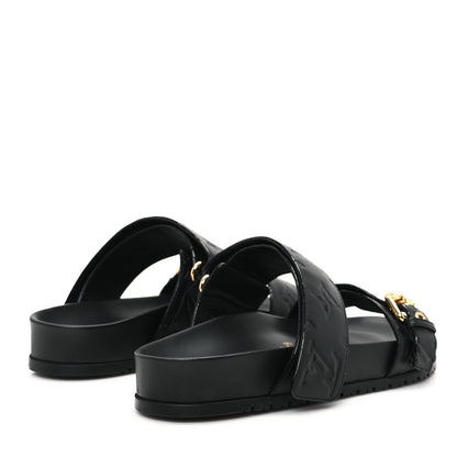 Louis Vuitton Lambskin Embossed Monogram Bom Dia Flat Mule Sandals 35 Black 5 of 9