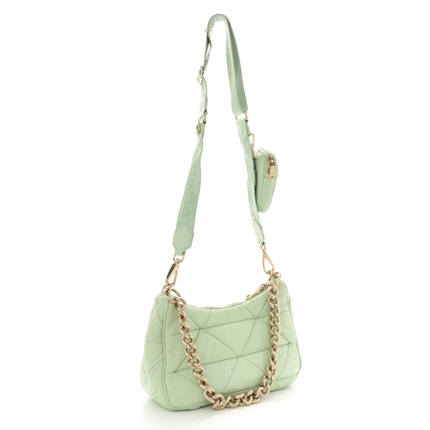 Nappa Re-Nylon Triangle Quilted Patchwork System Shoulder Bag Acqua