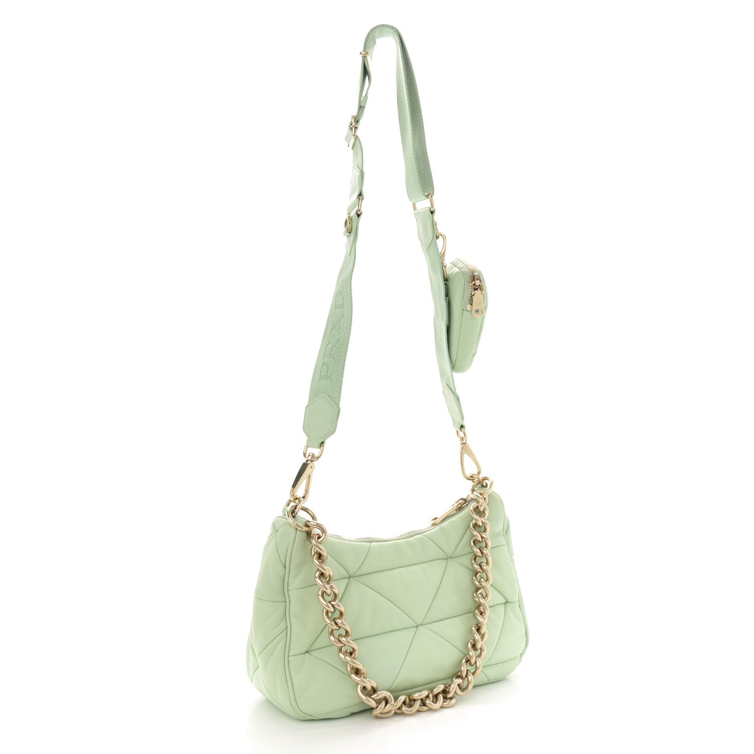 Prada Nappa Re-Nylon Triangle Quilted Patchwork System Shoulder Bag Acqua 3 of 15