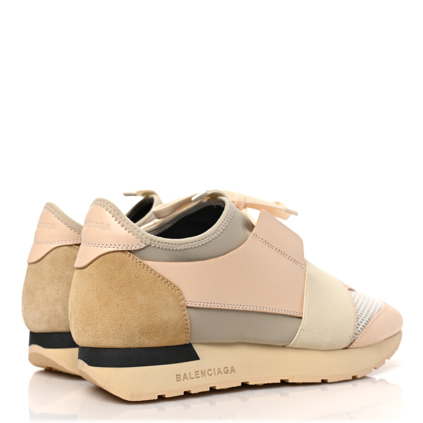 Mesh Calfskin Neoprene Suede Womens Race Runner Sneakers 38 White Black Craie Beige